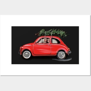 Christmas Joy Car With Two Kids Posters and Art